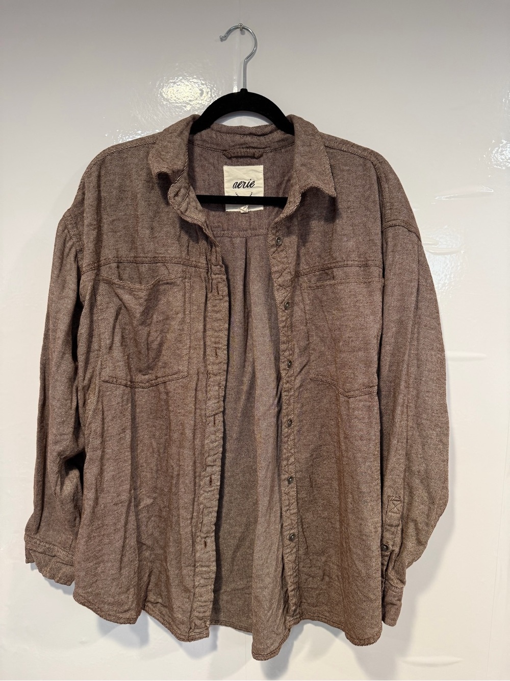 Aerie Brown Button-Up Shacket Overshirt
